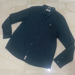 ORIGINAL PENGUIN Long Sleeve Hunter Green White Striped Button Down Shirt